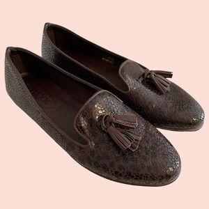 The Flexx by Vera Pelle Brown Snakeskin Print Tassel Loafer 9 NEW